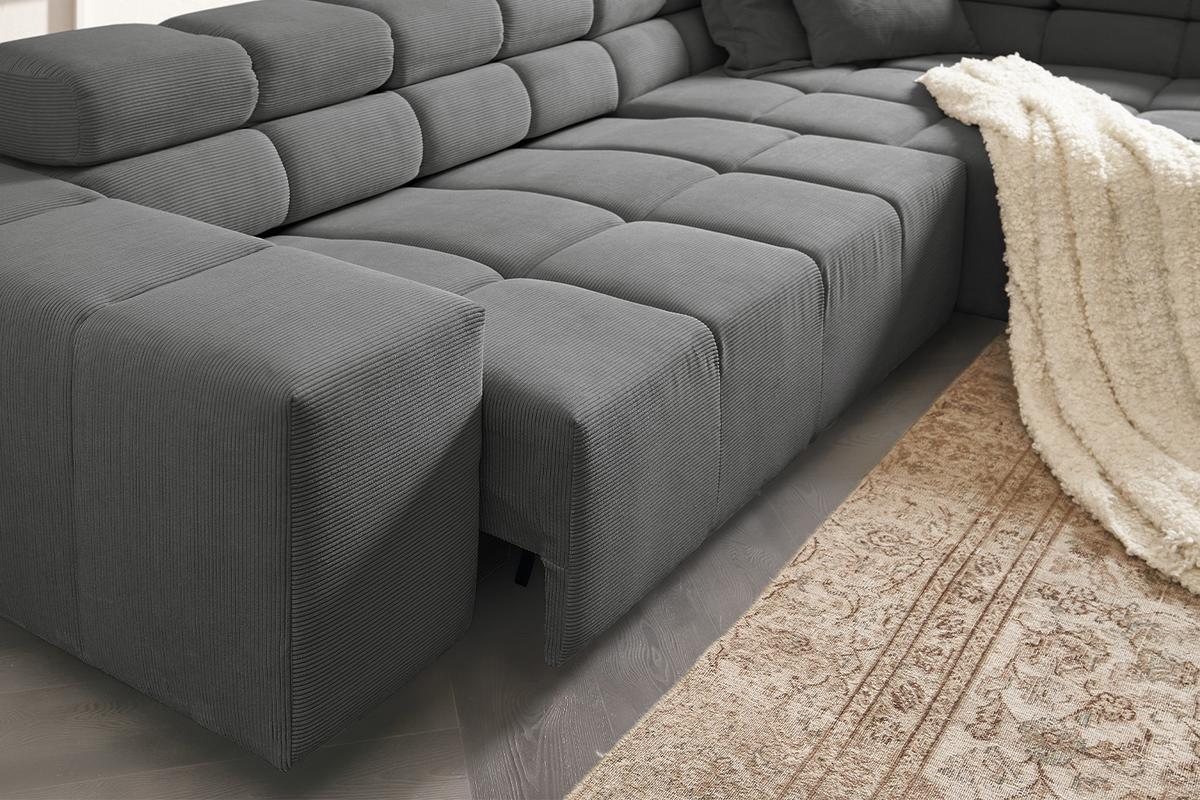 ECKSOFA MIT MOTORISCHEM SITZVORZUG NEVADA Anthrazit Cord Relaxfunktion - Anthrazit/Schwarz, Kunststoff/Textil (319/215cm) - KAWOLA