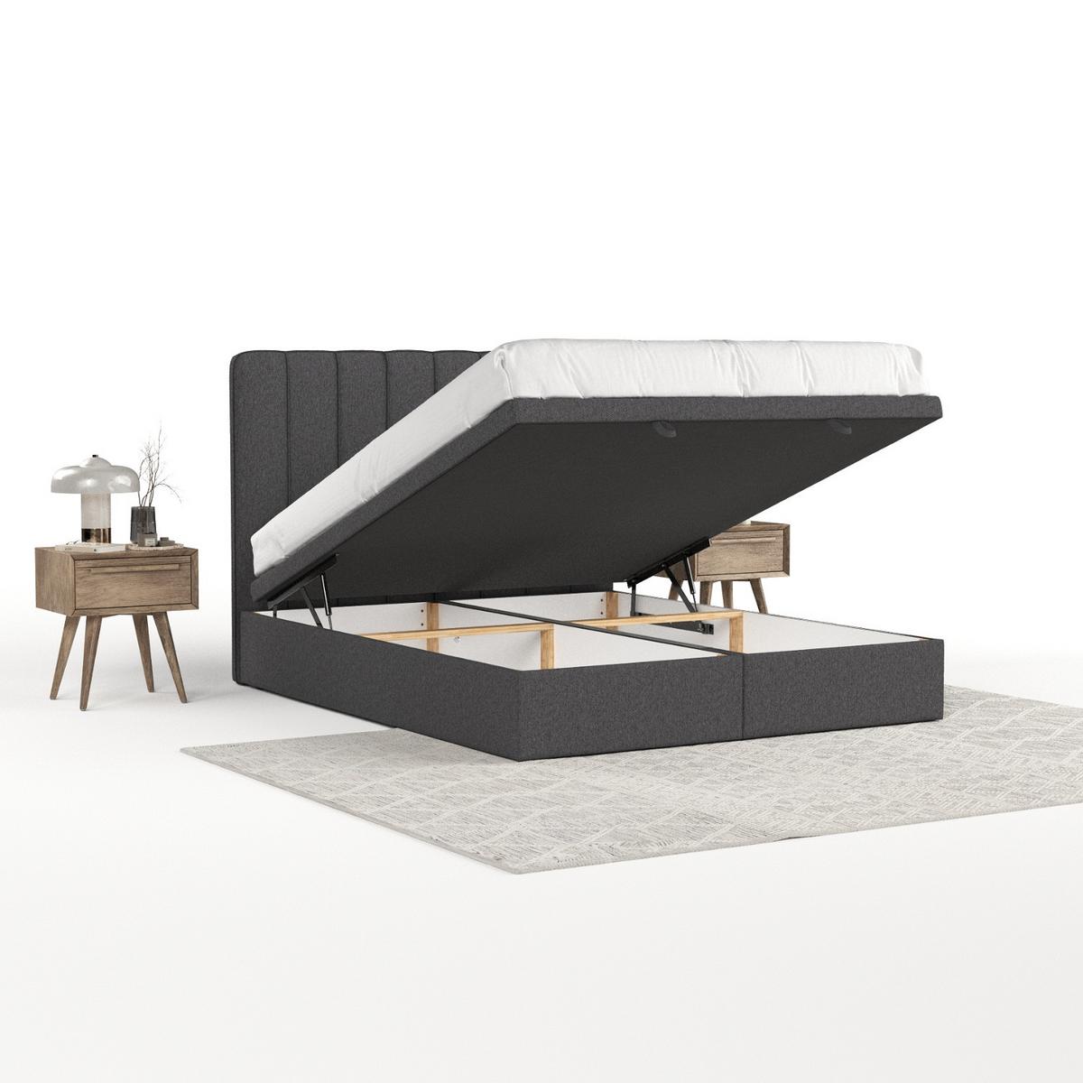 POLSTERBETT Vienna mit Stauraum 120/200 cm Anthrazit im Megan Stoff - Anthrazit/Schwarz, Holz/Holzwerkstoff (120/200cm) - AltaBeds