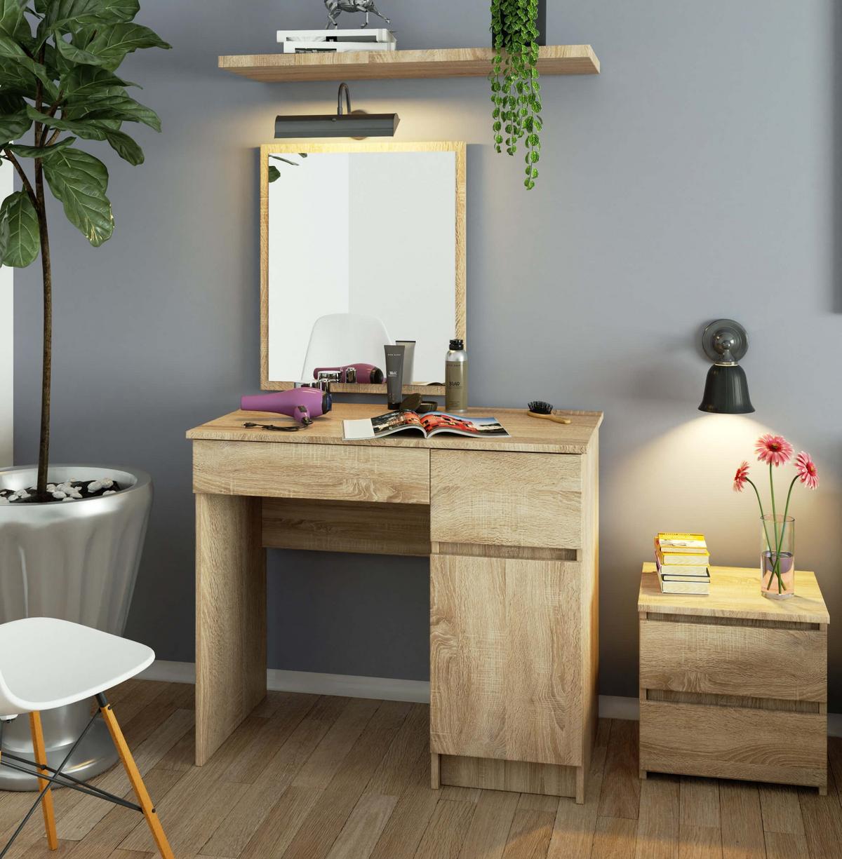 SCHMINKTISCH mit Spiegel - Sonoma Eiche, Holzwerkstoff (90/142/50cm) - RAUMHIRSCH FURNITURE