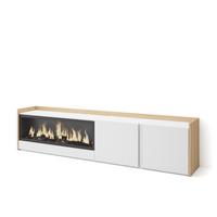 LOWBOARD, Weiß und Eiche, 212/35/50cm, Kamin mit Feuereffekt XXL - Weiß, Holzwerkstoff (212/50/35cm) - Skraut Home