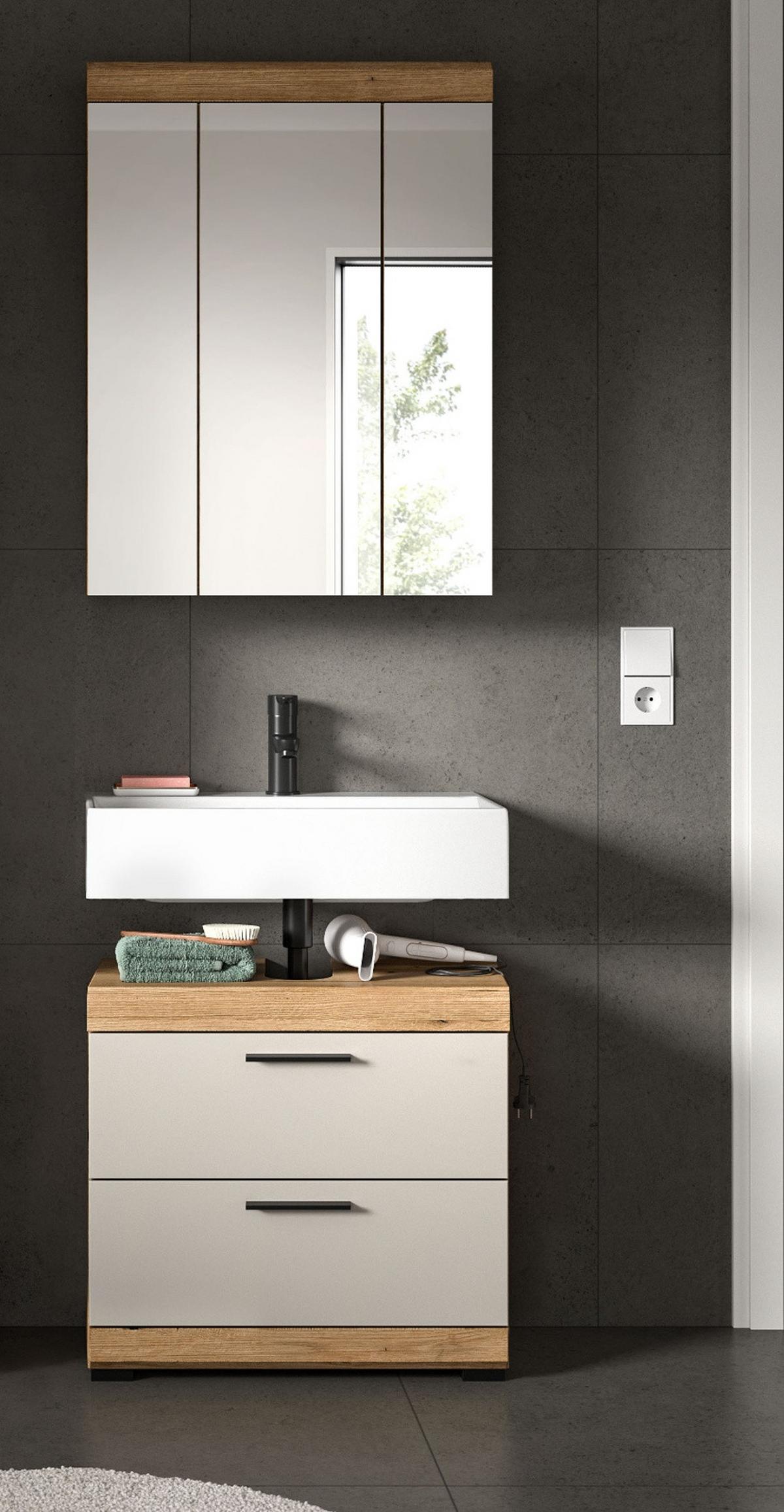 SPIEGELSCHRANK Evoke Eiche, Badschrank 3-türig 60 cm - Eichefarben, Glas/Holzwerkstoff (60/79/18cm) - Inn.Furn