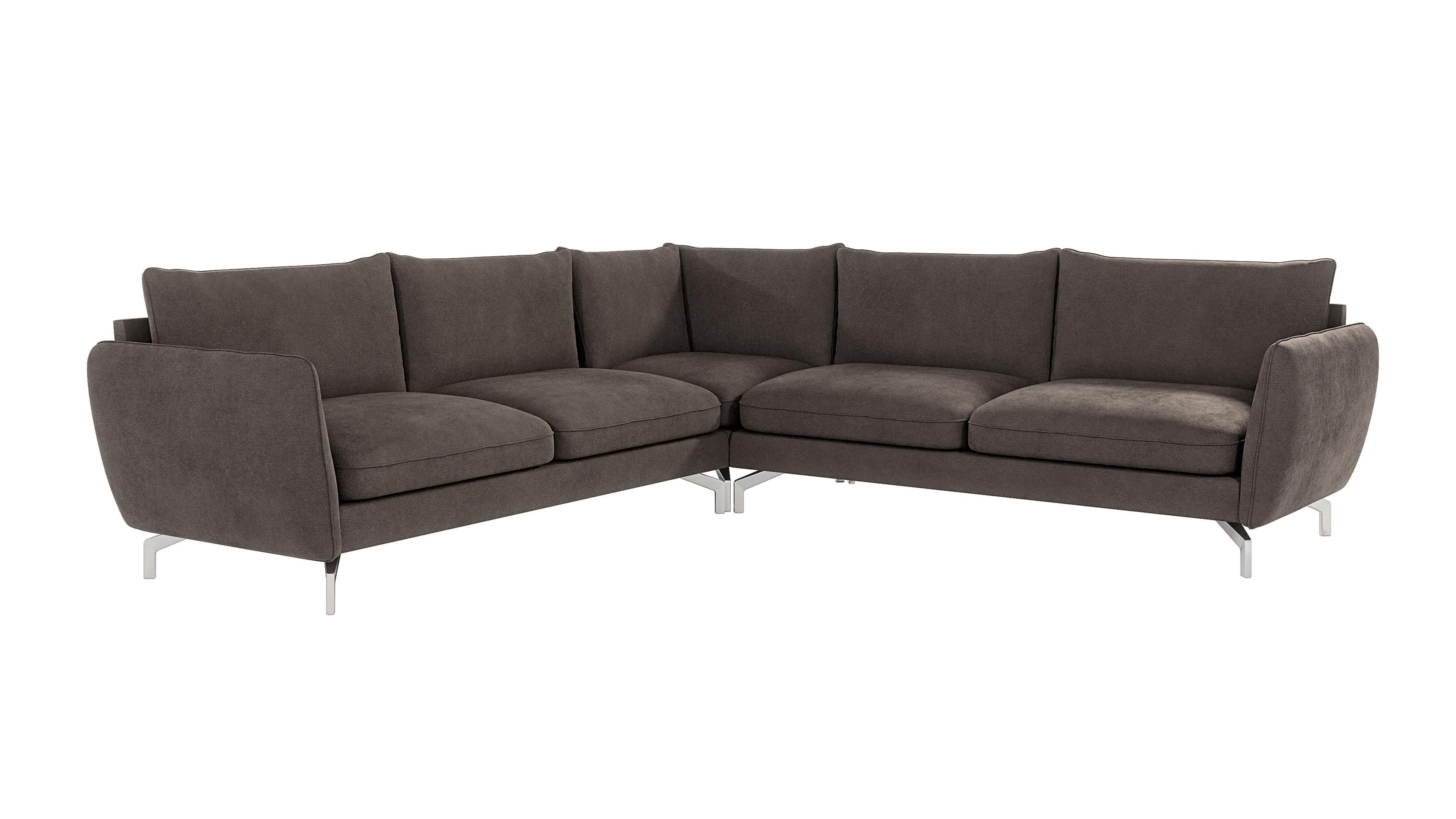 ECKSOFA Elou Braun - Khaki Microfaser - Chromfarben/Dunkelbraun, Holz/Textil (276/276cm) - S-Style