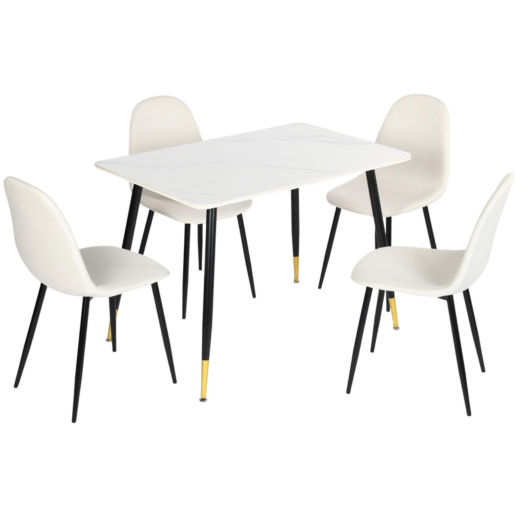 ESSTISCH SET Weiß und gebrochenes Weiß - Beige/Weiß, Holzwerkstoff/Metall (70/75/110cm) - Urban Meuble