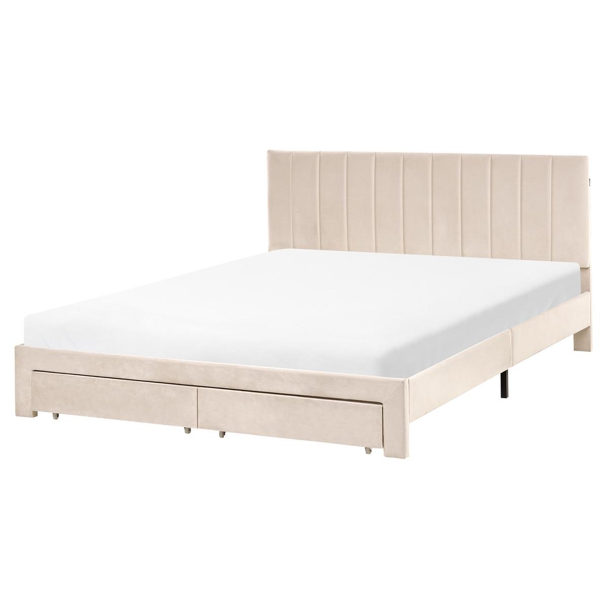 BETT mit Schubladen 160/200 cm Samtstoff Beige Lonzac - Beige, Textil (160/200cm) - Beliani