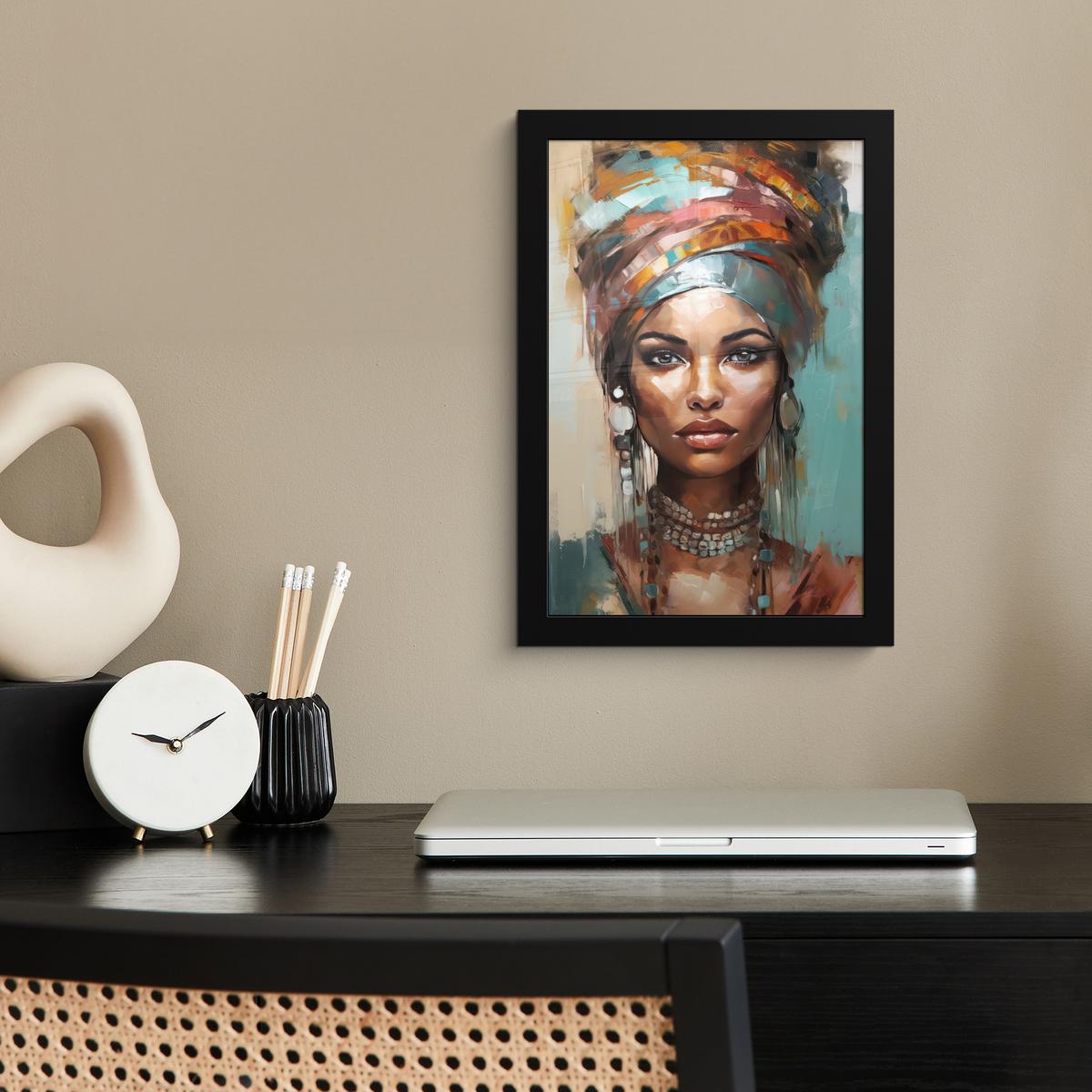 POSTER MIT RAHMEN Frau - Kunst - Schmuck - Porträt Poster 20x30 cm - Blaugrau, Papier (20/30cm) - MuchoWow