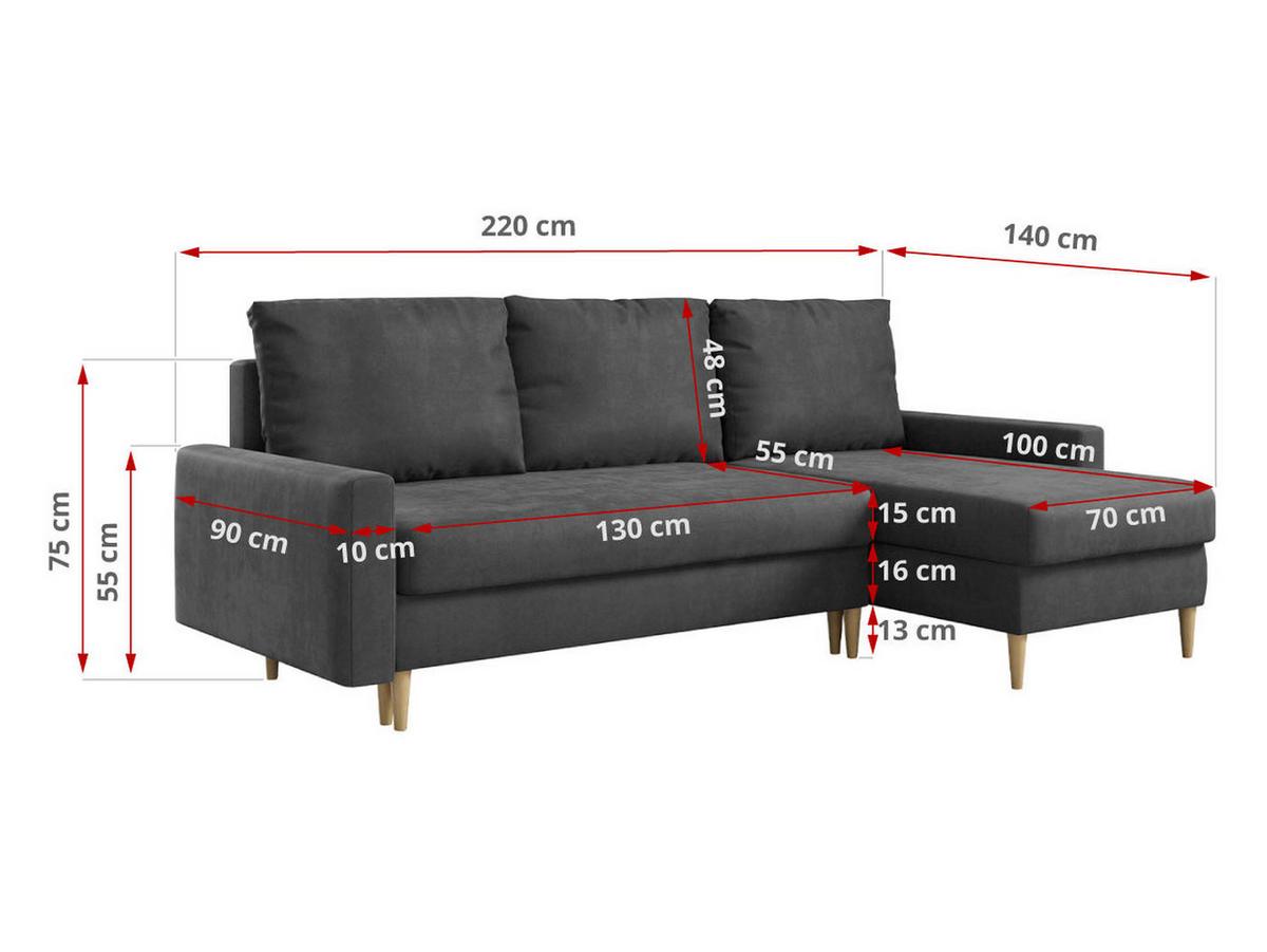 ECKSOFA Lang Velvet Grau - Braun/Grau, Holz/Textil (220/140cm) - MKS