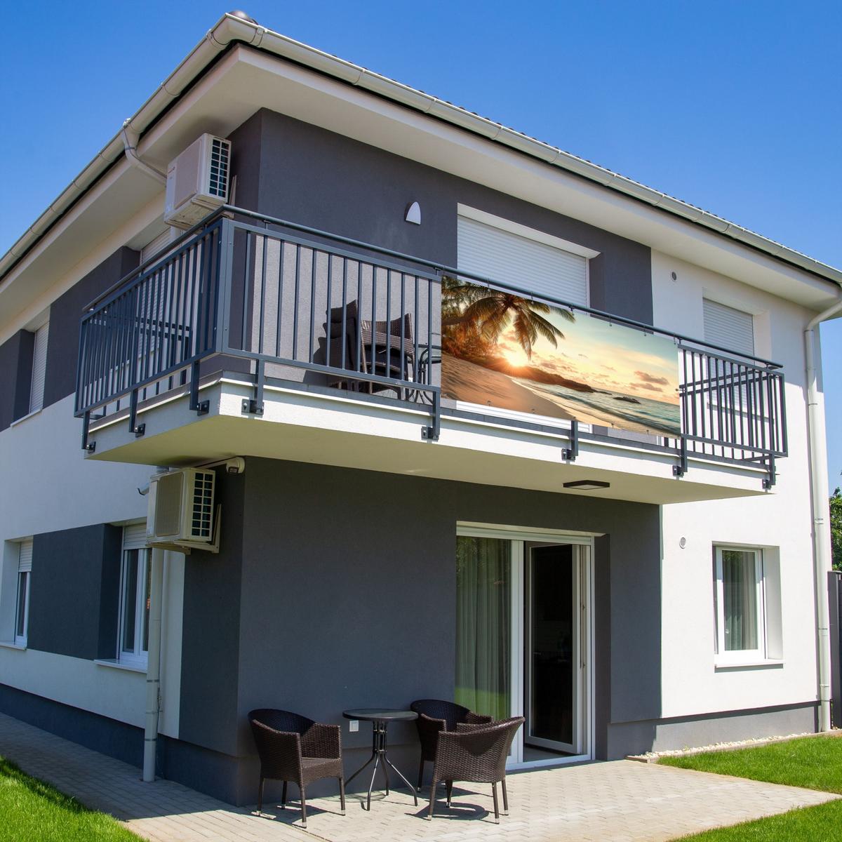BALKON-SICHTSCHUTZ Strand - Palmen - Meer - Sonnenuntergang Witterungsbeständig 200x90 cm - Samtahornfarben, Kunststoff (200/90cm) - MuchoWow