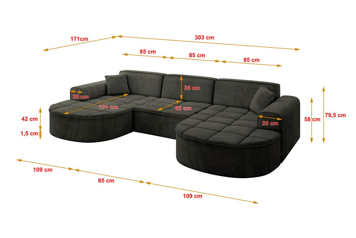WOHNLANDSCHAFT TARO-U1 - 303x171x79,5 cm Schwarz - Schwarz, Holzwerkstoff/Textil (303/79.5/171cm) - ALTDECOR