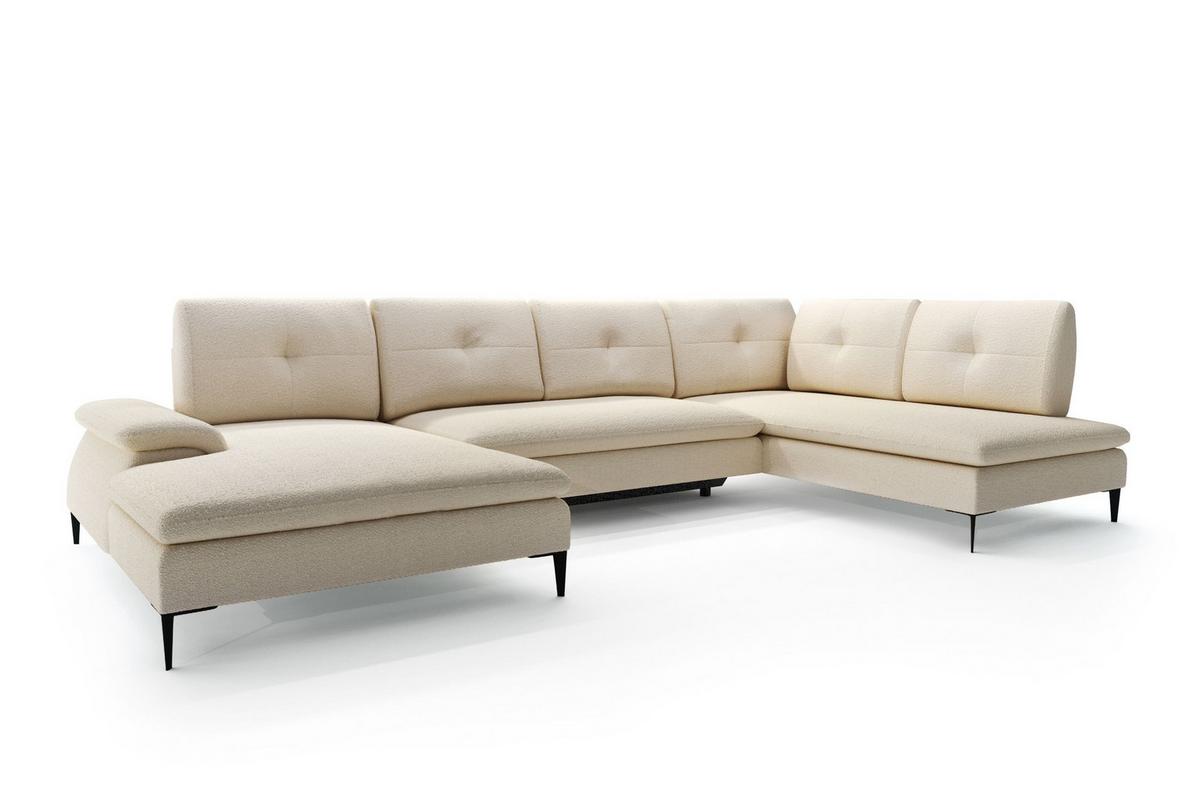 WOHNLANDSCHAFT BREZZA Beige Plüsch-Stoff mit Schlaffunktion - Beige, Holz (350/87/205cm) - MASSENO