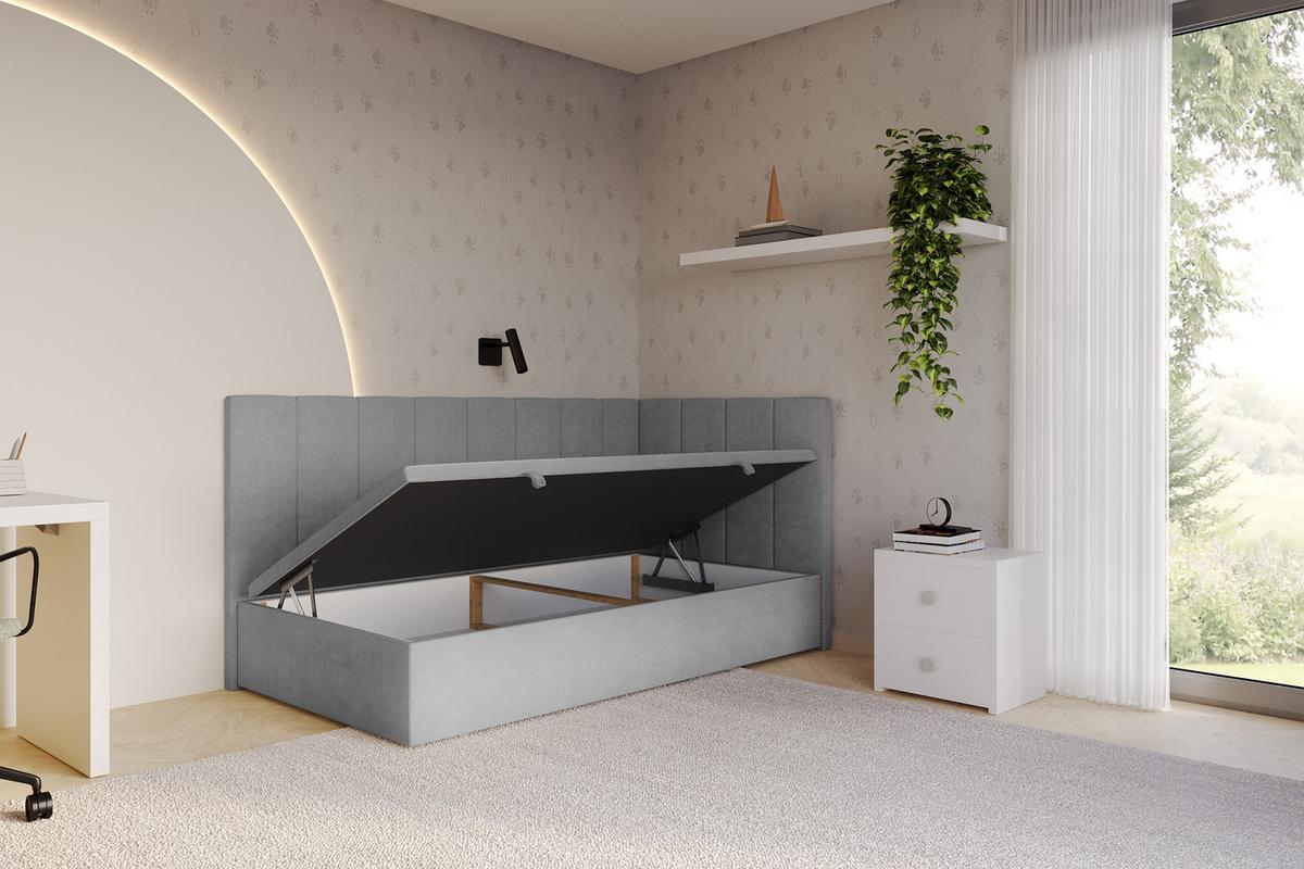 EINZELBETT Jugendbett mit Bettkasten Links, ohne Matratze - LOVY 80x200 Grau - Anthrazit, Holzwerkstoff/Textil (80/200cm) - ALTDECOR