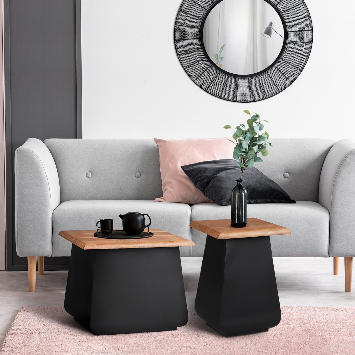 BEISTELLTISCH 30x45 cm/50x40 cm Schwarz-Natur aus Akazienholz und Metall - Schwarz, Metall (30/30/45cm) - WOMO-DESIGN