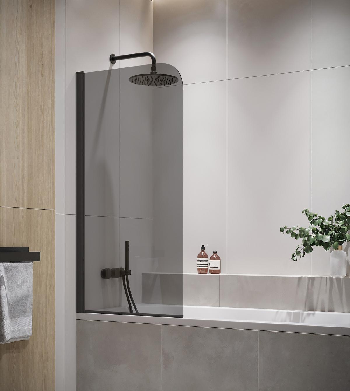 BADEWANNE Torino 1 Teil cm Schwarz mit Rauchglass - 60 x 140 cm - Schwarz, Glas (60/140cm) - Badplaats