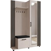 GARDEROBE Linaro mit Spiegel, Sitzbank in Lamellen-Optik 137/207/42 cm, Links - Kaschmir/Beige, Holzwerkstoff (137/207/42cm) - WFL GROUP
