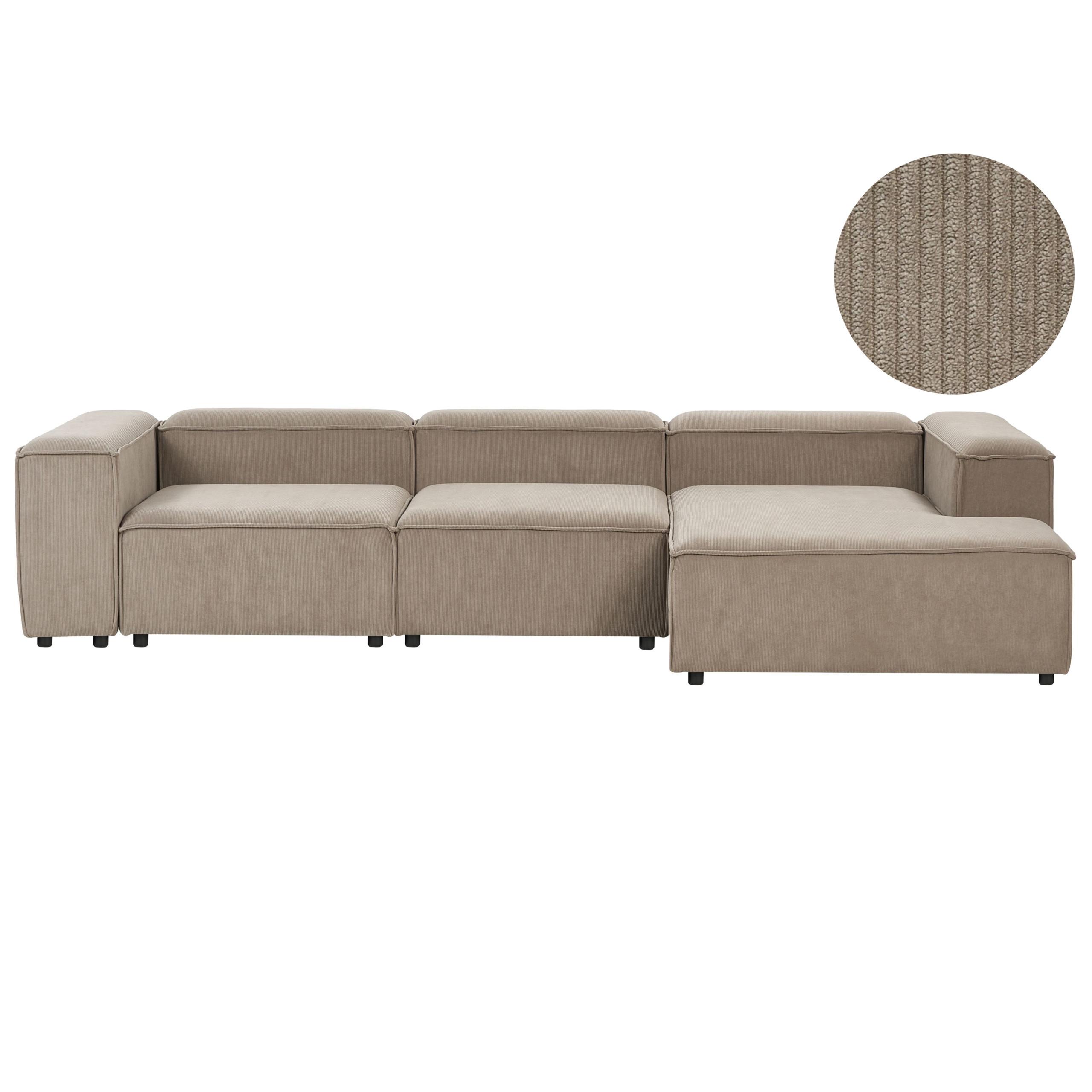ECKSOFA Modul 4-Sitzer linksseitig Hellbraun Cord Ardal - Hellbraun/Schwarz, Textil (326/180cm) - Beliani