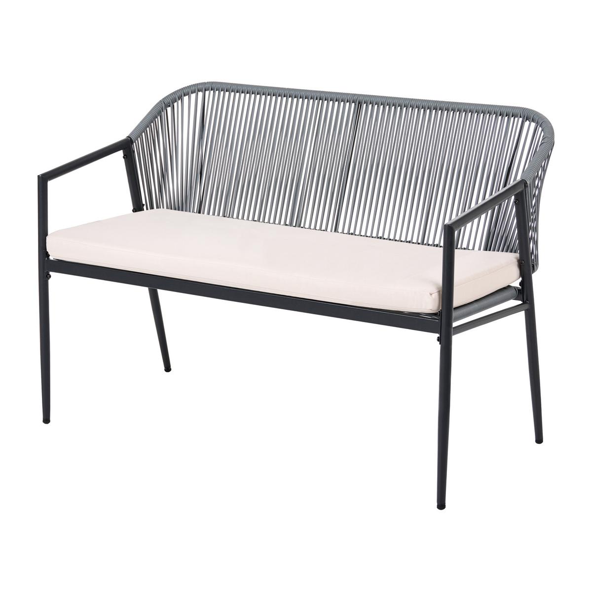 LOUNGE-SET mit Tisch 4-Sitzer Polyrattan Schwarz Flero - Dunkelgrau/Beige, Kunststoff - Beliani