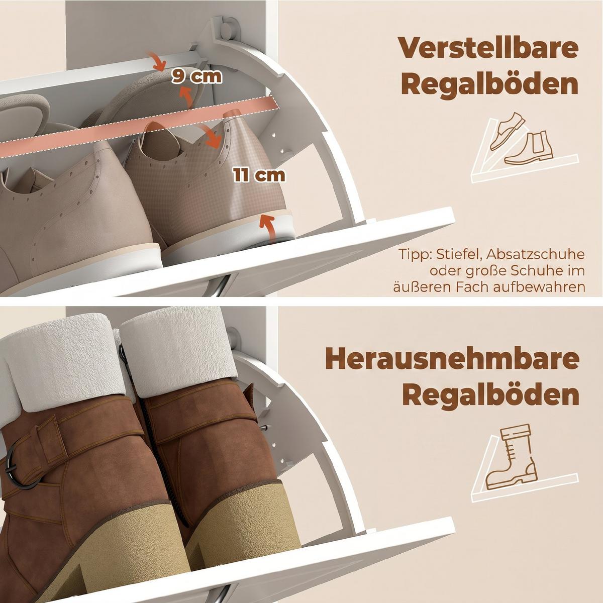 SCHUHSCHRANK MDF Weiß - Weiß/Nickelfarben, Holzwerkstoff/Metall (26.5/89/53cm) - HOMCOM