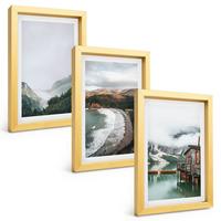 BILDER SET 3er Set - 20x30 cm Goldrahmen - Berge, Strand, Wolken, Wasser - Goldfarben, Kunststoff (20/30cm) - TULUP