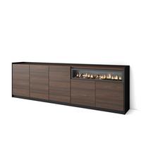 SIDEBOARD, Highboard, Dunkler Eiche und Schwarz, Elektrokamin, 260/37/80cm - Hellbraun, Holzwerkstoff (260/80/37cm) - Skraut Home