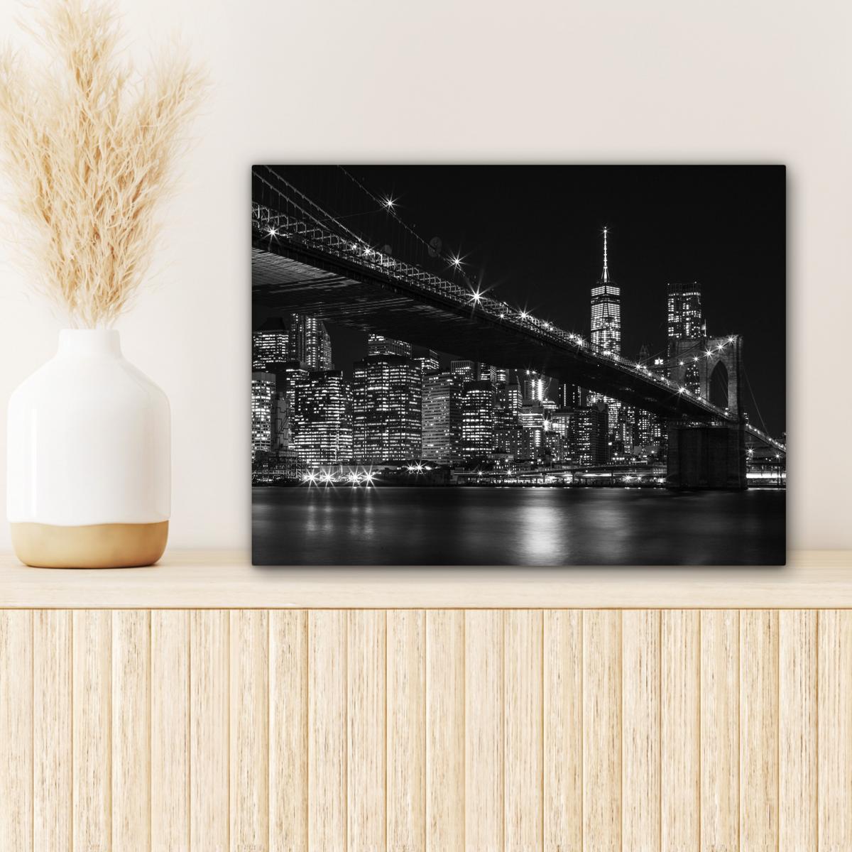 LEINWANDBILD New York - Brooklyn - Brücke Wandbild 40x30 cm - Schwarz, Textil (40/30cm) - MuchoWow