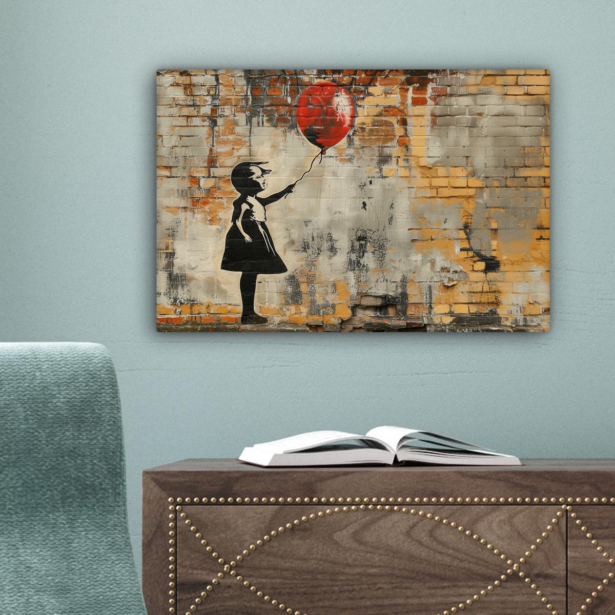 LEINWANDBILD Graffiti - Banksy - Mädchen - Straßenkunst Deko Schlafzimmer 30x20 cm - Sandfarben, Textil (30/20cm) - MuchoWow