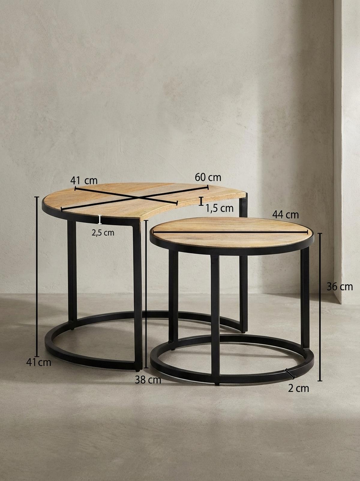 COUCHTISCH 2er Set Holz Metall Industrial Handgefertigt ESINO, Beige 60x41x41 cm - Beige/Schwarz, Holz/Metall (41/60/41cm) - KADIMA DESIGN