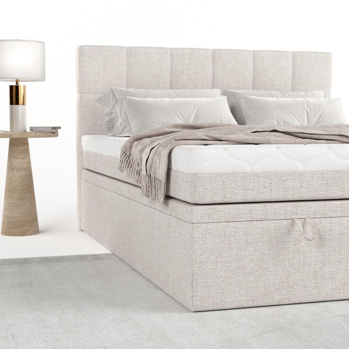 BOXBETT Elano 180/200 cm Hellbeige im Neve Stoff - Sandfarben/Schwarz, Holz/Holzwerkstoff (180/200cm) - AltaBeds