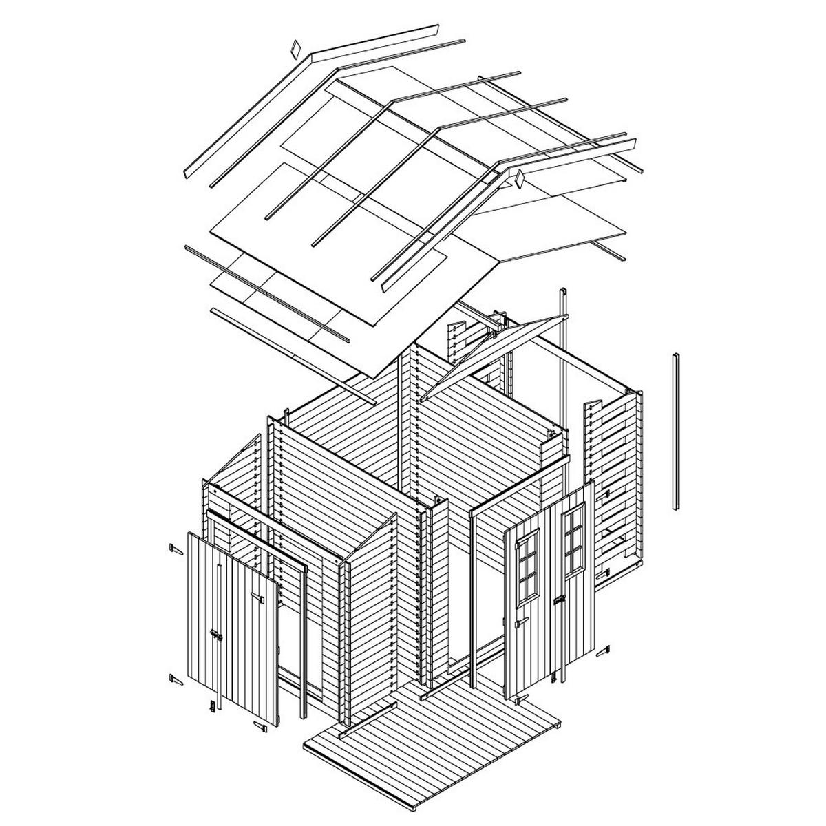 HOLZHAUS GARTENHAUS mit Brennholzschuppen M389C+M389G - mit imprägniertem Boden- 3,53 + 0,97 + 0,97 m2 - Beige, Holz (312/218/206cm) - Timbela
