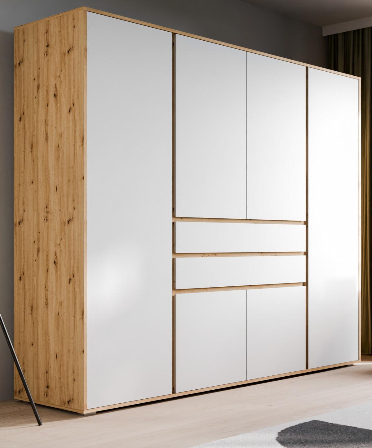 KLEIDERSCHRANK weiß, Eiche Artsian 197 x 194 cm, Drehtürenschrank 6-türig - Silberfarben/Weiß, Holzwerkstoff/Kunststoff (197/194/56cm) - Inn.Furn