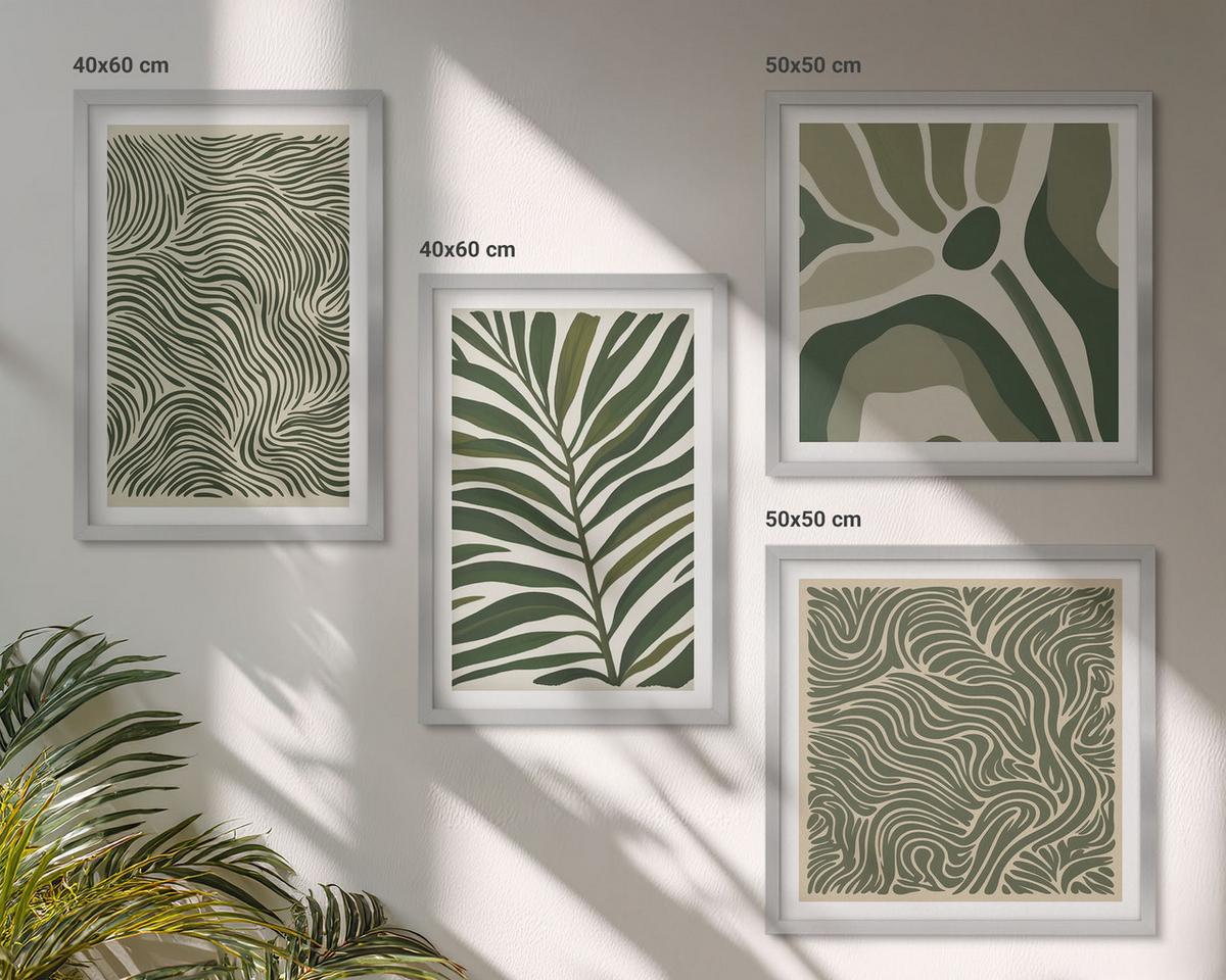 BILDER SET 4er Set - 50x50 cm & 40x60 cm Silberner Rahmen - Blattmuster und wellenförmige Formen - Silberfarben, Kunststoff (50/50cm) - TULUP