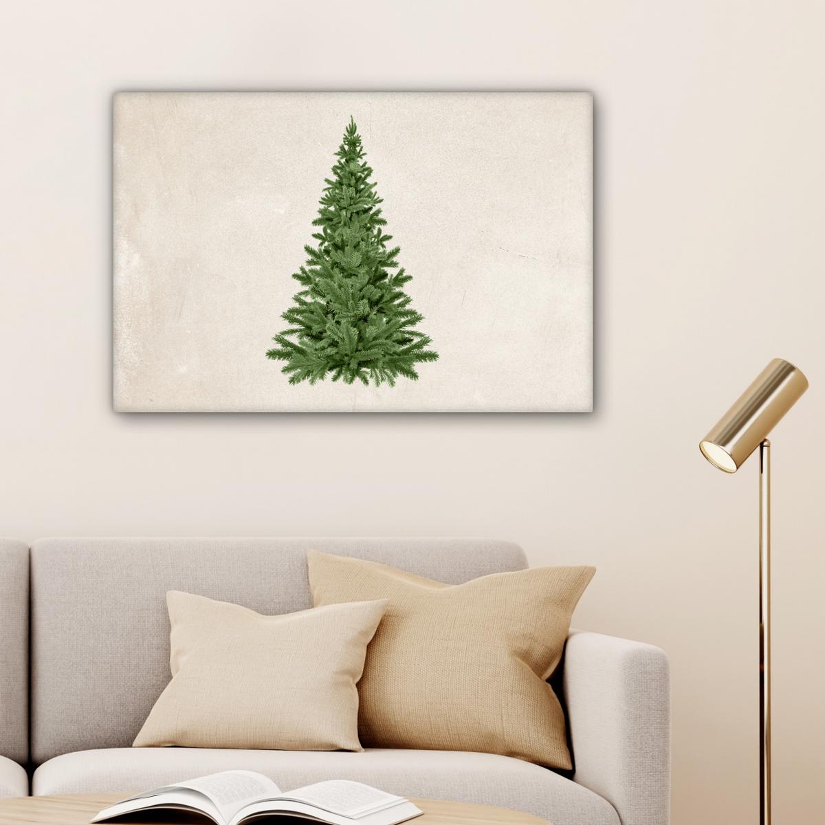 LEINWANDBILD Weihnachtsbaum - Grün - Weihnachten - Feiertage Wanddeko 90x60 cm - Olivgrün, Textil (90/60cm) - MuchoWow