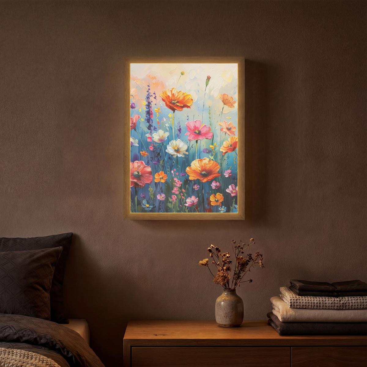 WANDLEUCHTE MIT AKKU Blumen - Natur - Aquarell - Kunst 30x40 cm - Multicolor, Holzwerkstoff (30/40/8cm) - OnlyWow