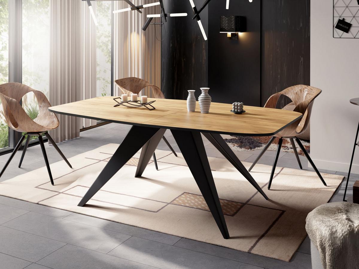 ESSTISCH Foster rechteckig ausziehbar, Craft Eiche 180-218/90/76 cm - Eiche Wotan/Schwarz, Holzwerkstoff/Metall (90/220/76cm) - WFL GROUP