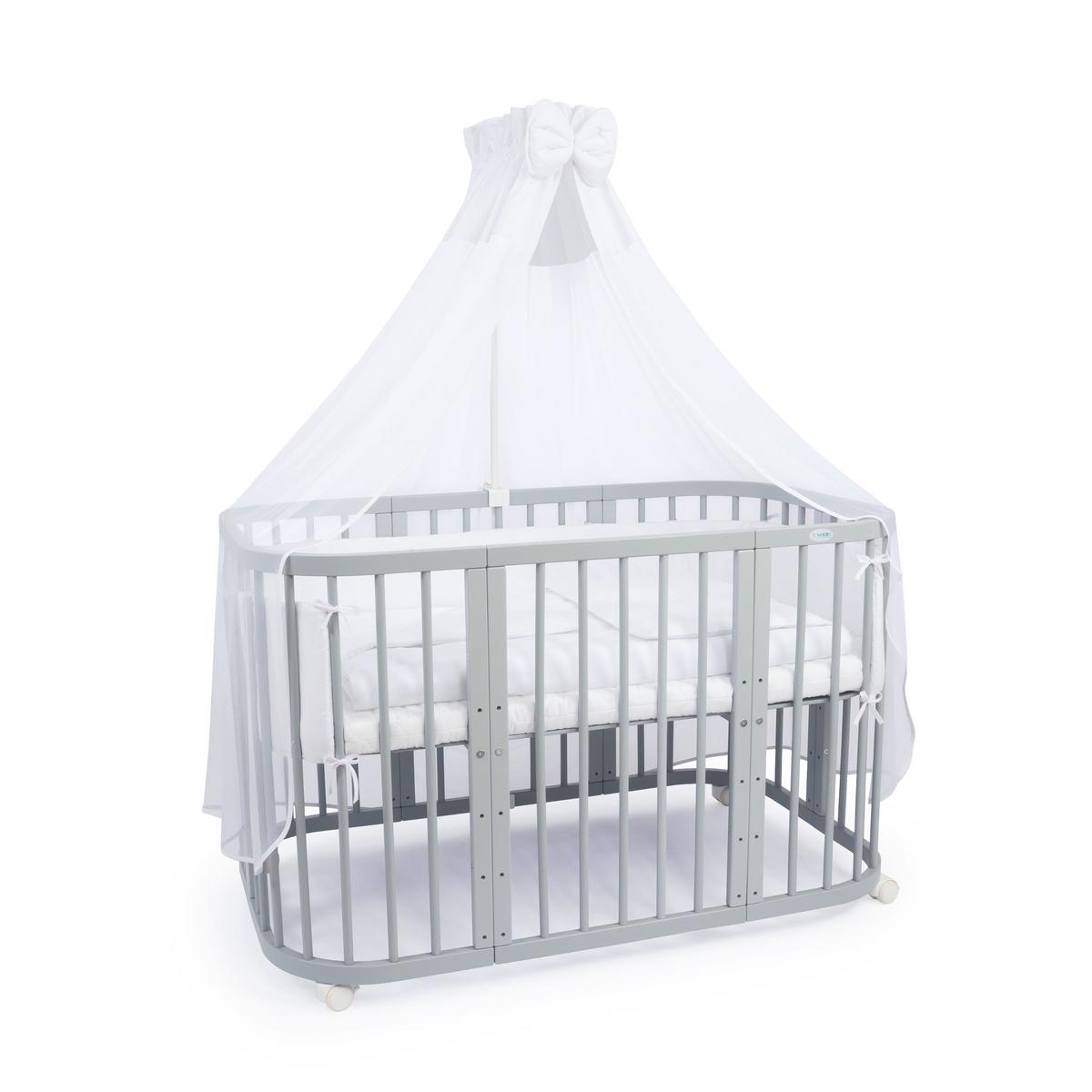 BABYBETT GREY, 7in1 mit Matratze - Weiß/Grau, Holz (73/123cm) - waldin