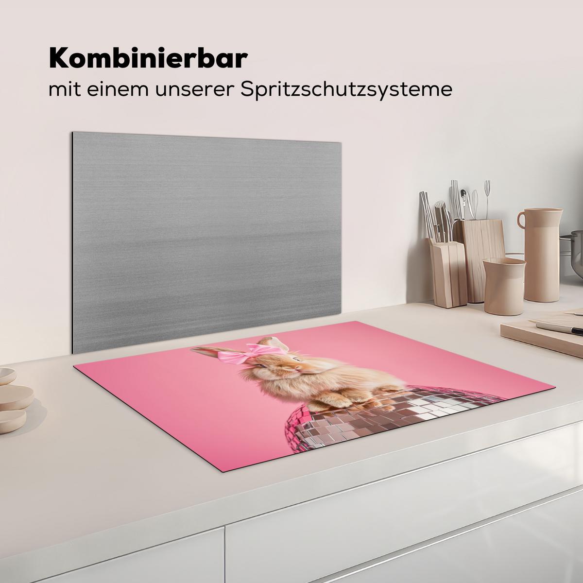 HERDABDECKPLATTE Schleife - Discoball - Kaninchen Herdabdeckung Induktionsfeld 75x52 cm - Pink, Kunststoff (75/52/0.2cm) - MuchoWow