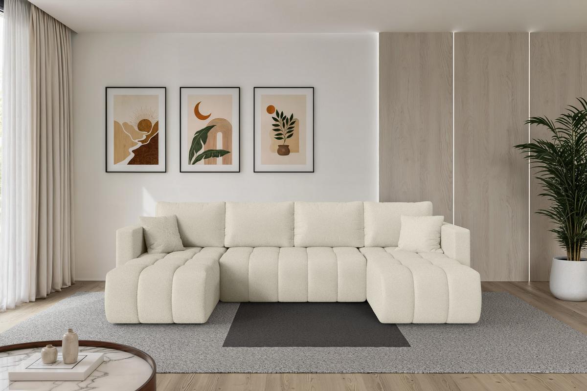 WOHNLANDSCHAFT mit Schlaffunktion und Bettkasten GARD-U 300x146x85 Beige Bouclé - Sandfarben/Beige, Holzwerkstoff/Kunststoff (300/85/146cm) - ALTDECOR