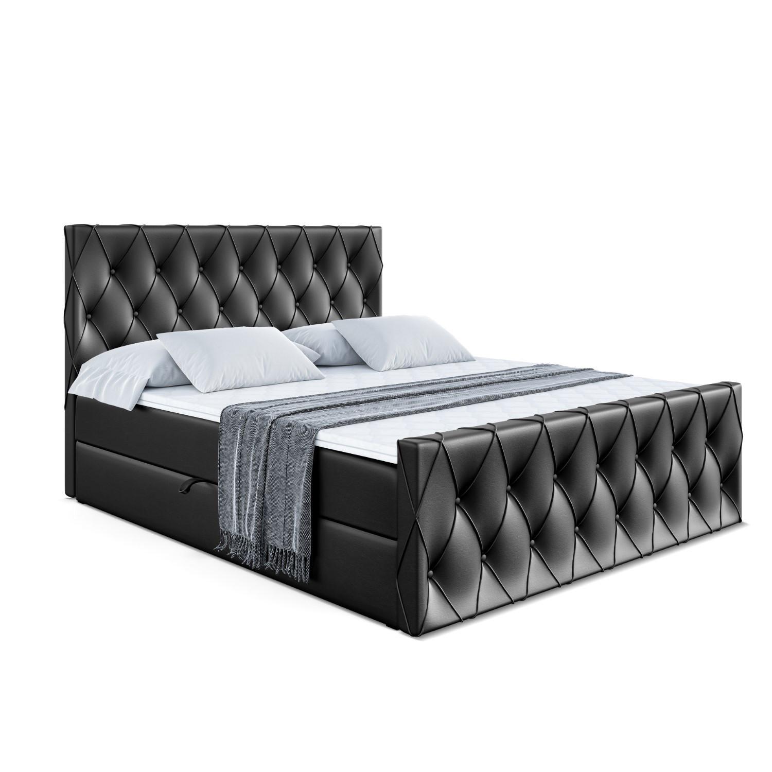 BOXBETT AMAY-Z - 140x200 cm - H3 - Schwarz Hochglanz - Schwarz Hochglanz, Holzwerkstoff (140/200cm) - ALTDECOR