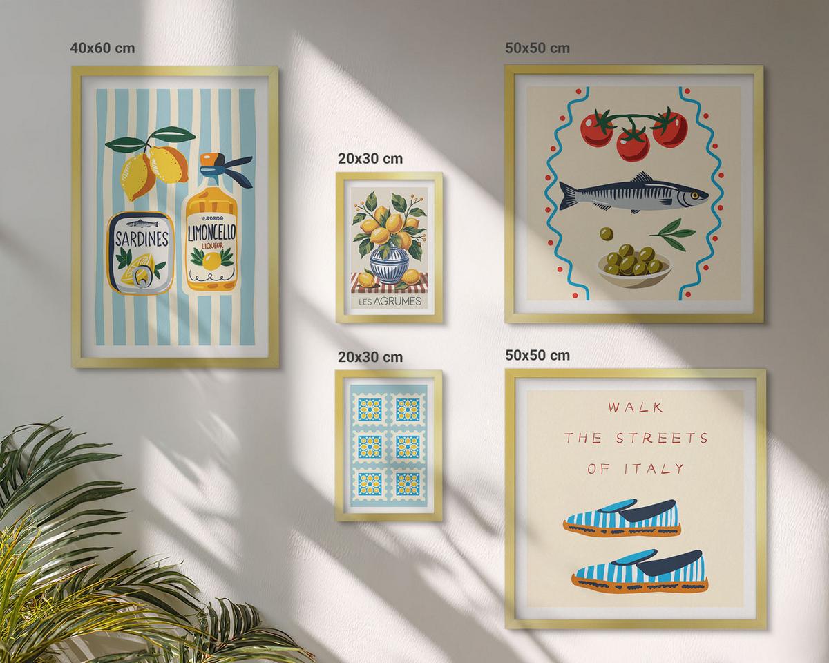 BILDER SET 5er Set - 50x50 cm & 20x30 cm & 40x60 cm Goldrahmen - Italienische Aromen, farbenfrohe Bilder - Goldfarben, Kunststoff (40/60cm) - TULUP