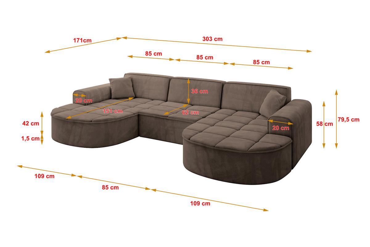 WOHNLANDSCHAFT TARO-U1 - 303x171x79,5 cm Braun - Braun, Holzwerkstoff/Textil (303/79.5/171cm) - ALTDECOR