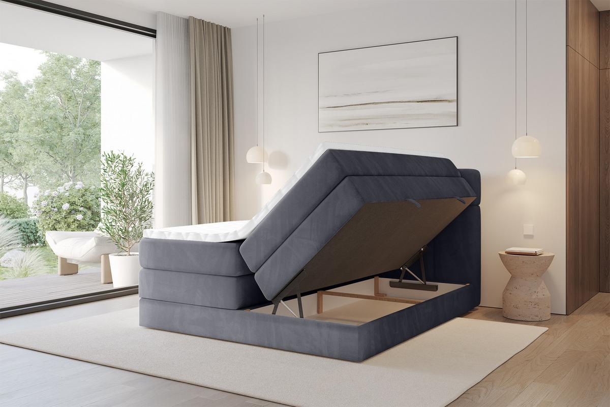 BOXBETT mit Matratze H3/H4 - FAMA KING - 200x200 cm Dunkelgrau Casablanca - Dunkelgrau, Holzwerkstoff (200/200cm) - ALTDECOR