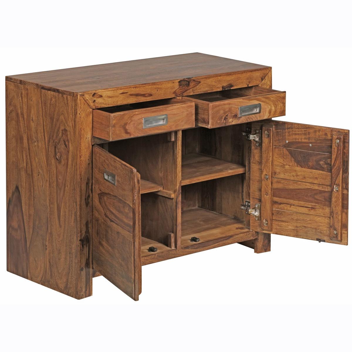 SIDEBOARD – MUMBAI, Massivholz, 90 cm, 2 Schubladen, 2 Türen, Landhausstil - Braun, Holz (90/70/40cm) - KADIMA DESIGN