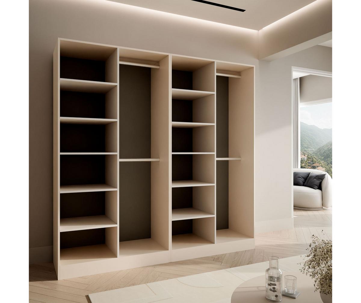KLEIDERSCHRANK SANDBOX KASHMIR 200 202/49/200 cm Kaschmir / Kaschmir + schwarzes Glas ohne LED ohne Zusatzböden - Kaschmir/Schwarz, Holzwerkstoff/Kunststoff (202/200/49cm) - Lookway