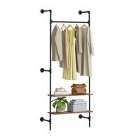 KLEIDERSTANGE mit 2 Regalböden, 45kg Tragkraft, 91,5x48x220cm - Schwarz, Metall (48/220/91.5cm) - SoBuy