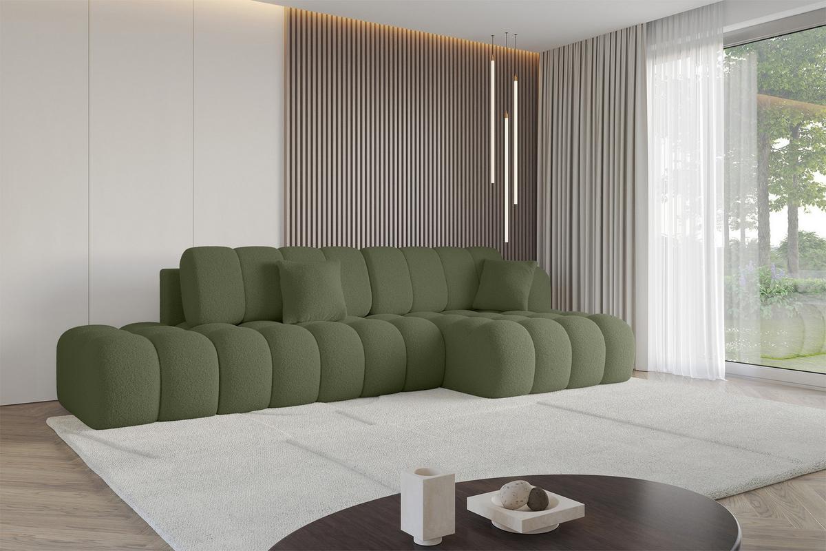 ECKSOFA mit Schlaffunktion Ottomane RECHTS OLEA-L2 321x164x75 Grün Bouclé - Schwarz/Grün, Holzwerkstoff/Kunststoff (164/321cm) - ALTDECOR