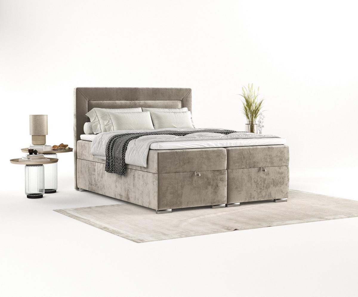 BOXBETT Lontano 180/200 cm Beige im Lotta Stoff - Chromfarben/Beige, Holz/Holzwerkstoff (180/200cm) - AltaBeds