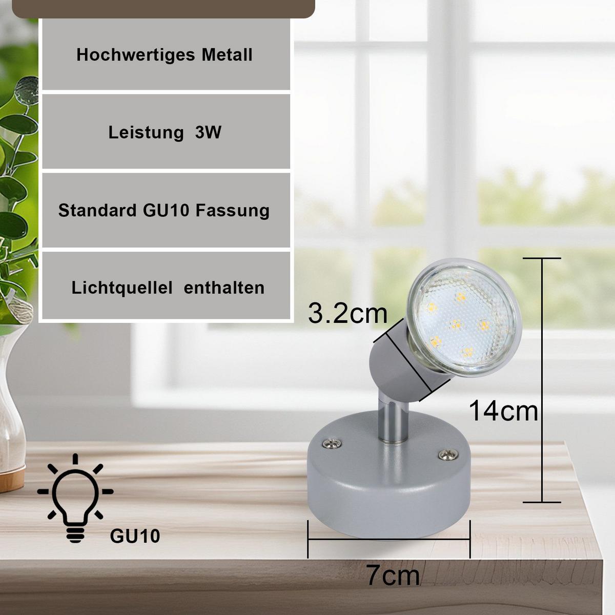 DECKENSTRAHLER Lenz 14/10/7cm - Silberfarben, Metall (14/10/7cm) - Nettlife