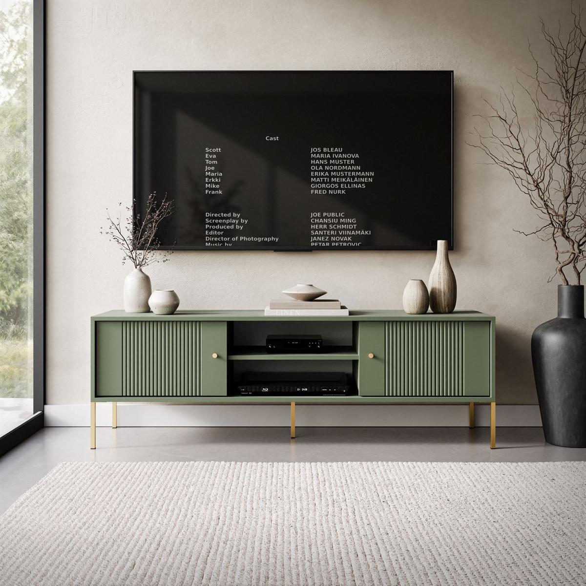 TV-UNIT VIVALDI mit geriffelten Fronten - Grün, Holzwerkstoff (155/51/39cm) - Lookway
