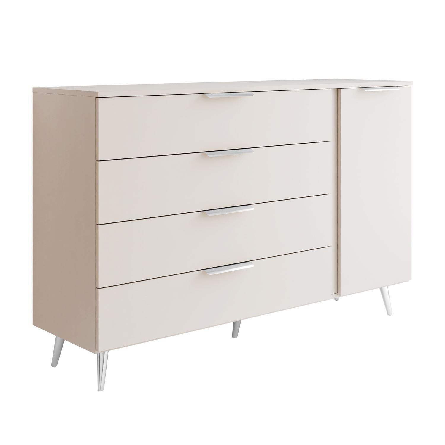 KOMMODE LINA KASCHMIR 1D4S auf hohen Beinen Silber Chrom - Kaschmir, Holzwerkstoff (138/90/40cm) - Lookway