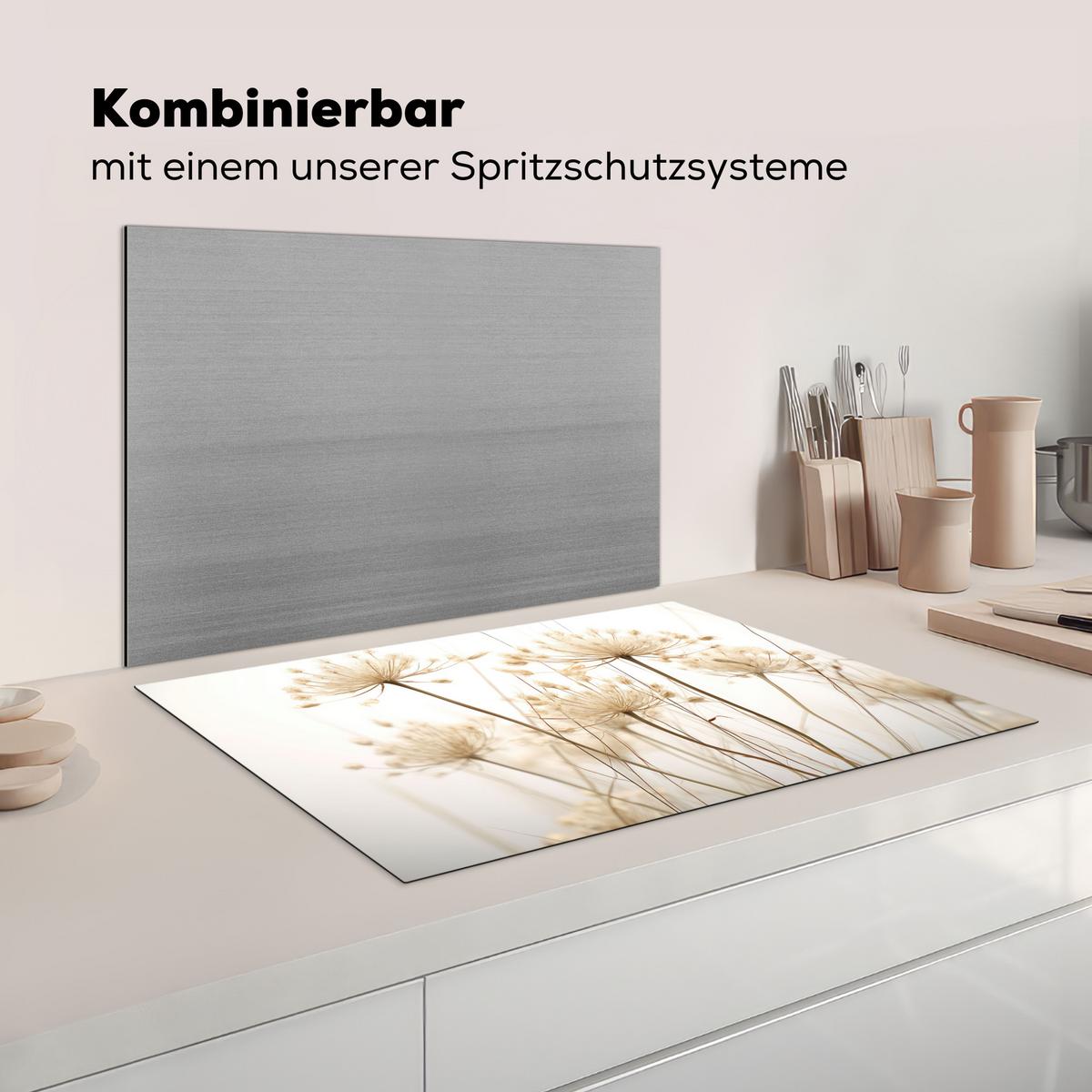 HERDABDECKPLATTE Blumen - Weiß - Sonnenlicht Ceranfeldabdeckung 76x51.5 cm - Ecru, Kunststoff (76/51.5/0.2cm) - MuchoWow