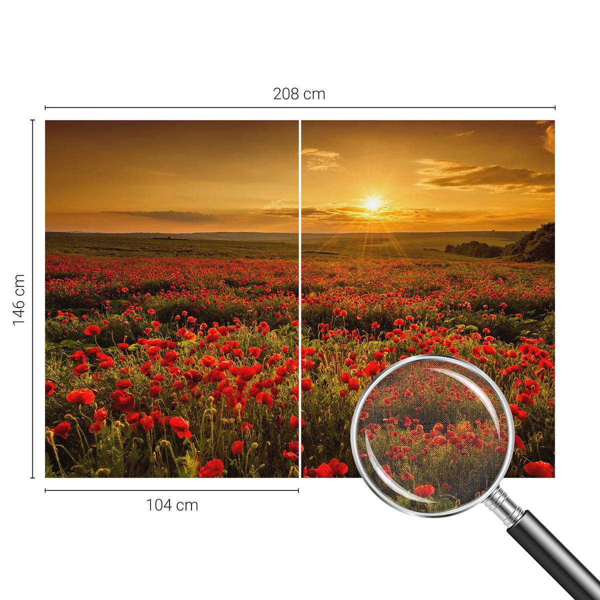 FOTOTAPETE 208x146 cm - Mohnfeld - Rot, Textil (208/146cm) - Wallfluent