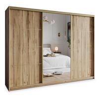 SCHWEBETÜRENSCHRANK VARO 270/205/60 cm 3-türig mit Spiegel Eiche Wotan - Eiche Wotan, Holzwerkstoff (270/205/60cm) - MASSENO